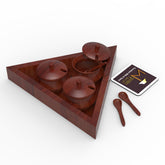 Triangular Jar Set With Tray And Spoon In Sheesham Wood - WoodenTwist